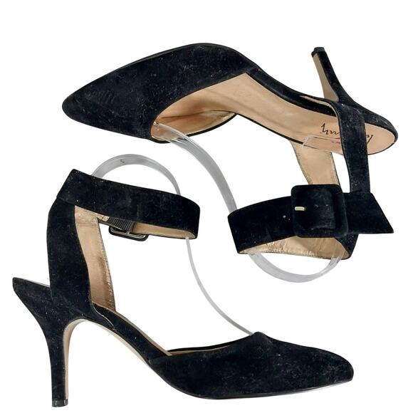LUI CHUNG! LUXE BLACK VELVETEEN EIDE ANKLE STRAP, POINTY TOE HEELS! SZ 9M - Picture 7 of 11